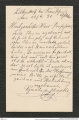 Nachlass Franz Steindachner, Brief von Gustav Hopke an Franz Steindachner (20.09.1896), Inv.Nr. 238.04, Seite 1